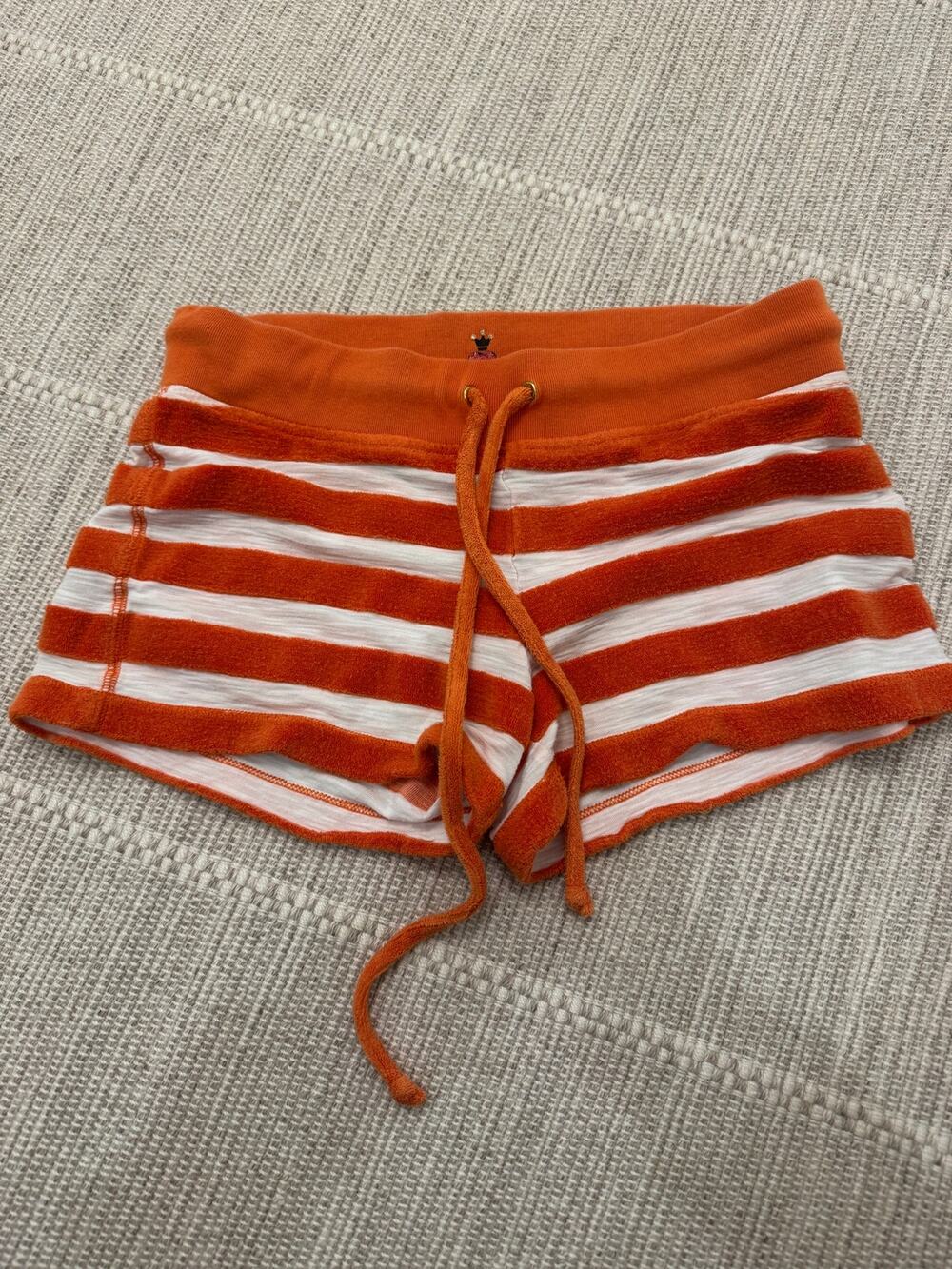 Twisted Heart Orange & White Striped Terry Cloth Shorts Size S Y2K